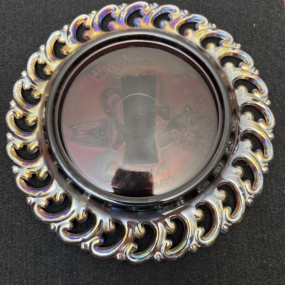 L.E. Smith Amethyst Carnival International Carnival Glass Association Plate 1974